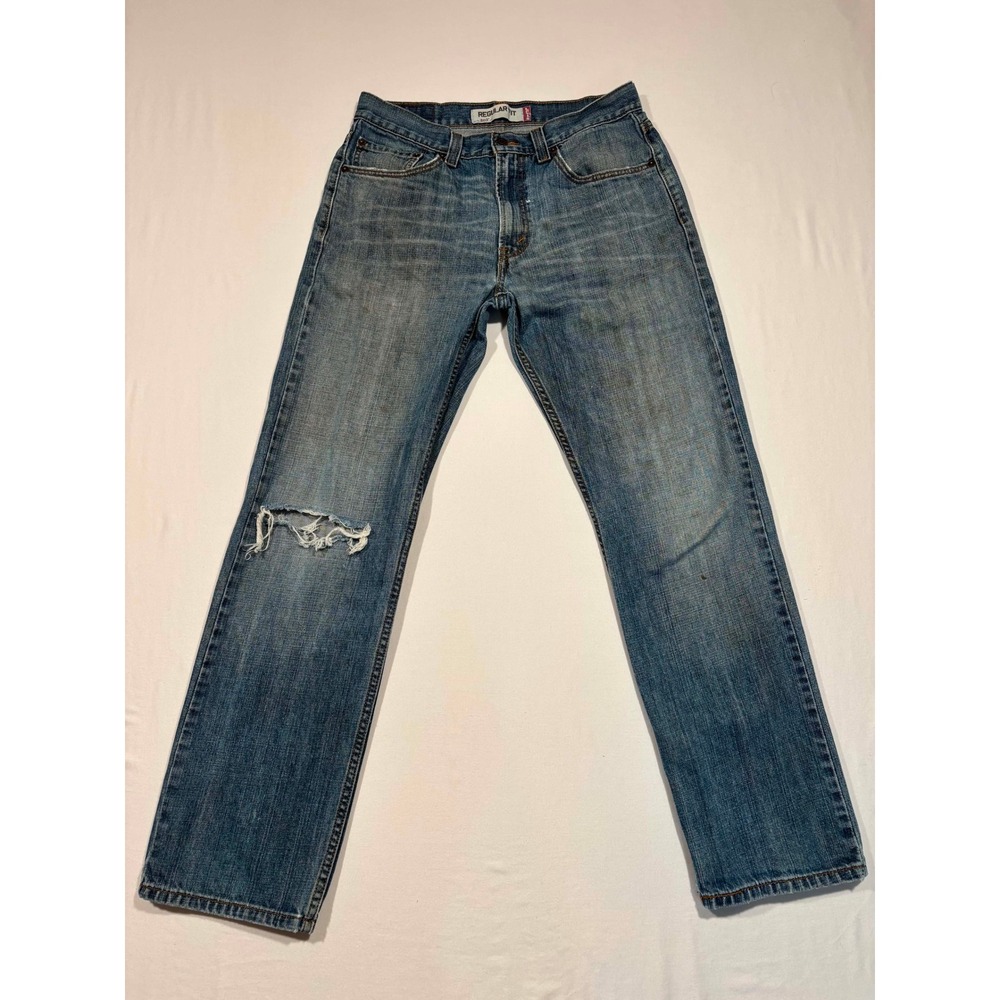 Levis 505 Regular Fit Jeans Mens W32 L32 Medium Wash Distressed Straight Leg